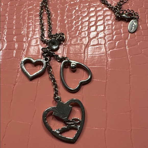 Guess VINTAGE Y2K Silver Heart Charm Necklace with Crystal - Picture 4 of 4